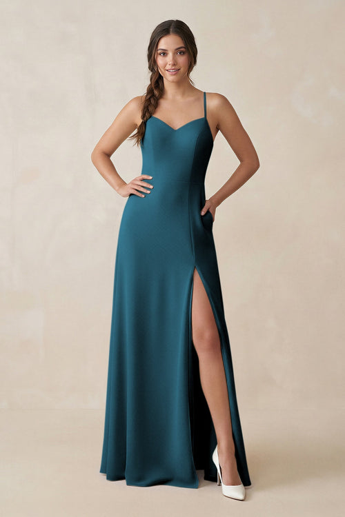 KissProm | Ruched Sheath Chiffon Bridesmaid Dress in Dark Teal KissProm | Ruched Sheath Chiffon Bridesmaid Dress in Dark Teal