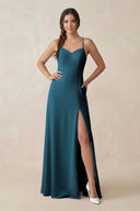 Ruched Sheath Chiffon Bridesmaid Dress in Dark Teal - KissProm BRIDESMAID DRESSES