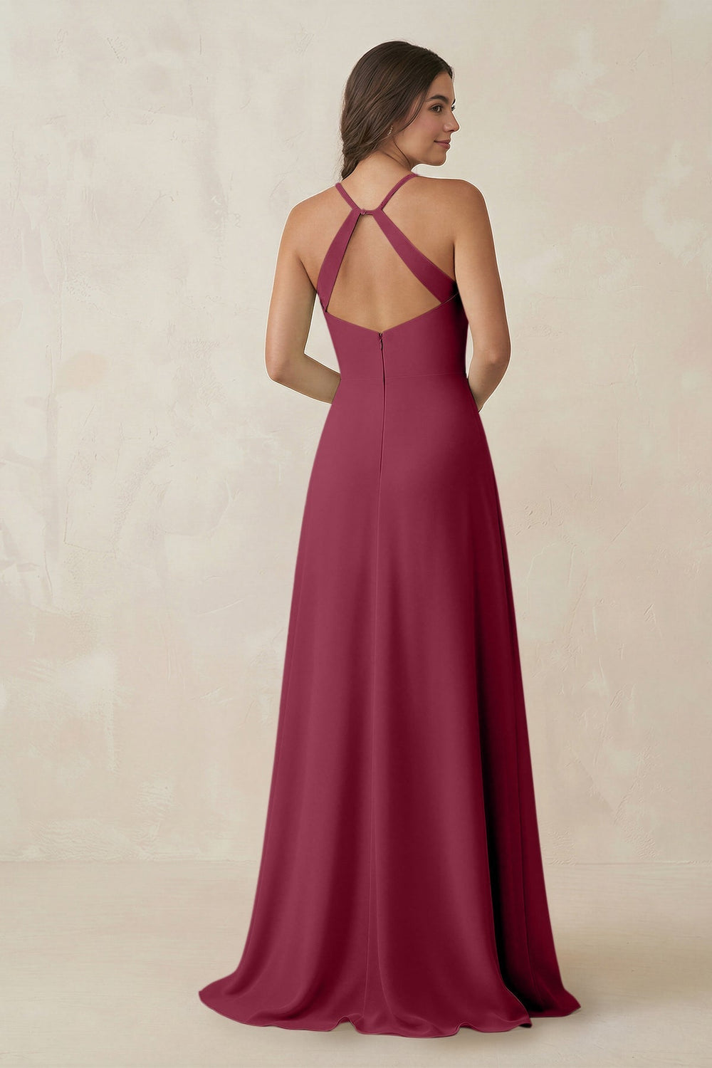 Ruched Sheath Chiffon Bridesmaid Dress in Desert Rose - KissProm BRIDESMAID DRESSES