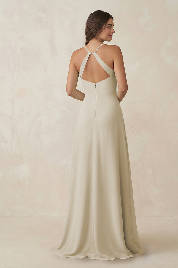 Ruched Sheath Chiffon Bridesmaid Dress in Dove Gray - KissProm BRIDESMAID DRESSES
