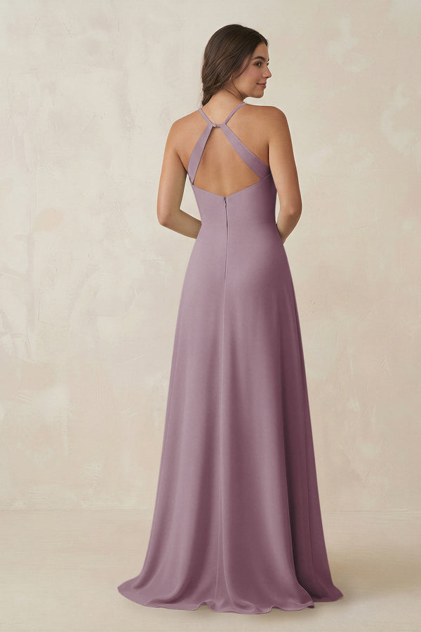 Ruched Sheath Chiffon Bridesmaid Dress in Dusk - KissProm BRIDESMAID DRESSES