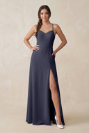 Ruched Sheath Chiffon Bridesmaid Dress in Dusk Blue - KissProm BRIDESMAID DRESSES