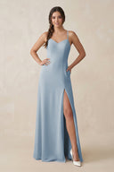 Ruched Sheath Chiffon Bridesmaid Dress in Dusty Blue - KissProm BRIDESMAID DRESSES