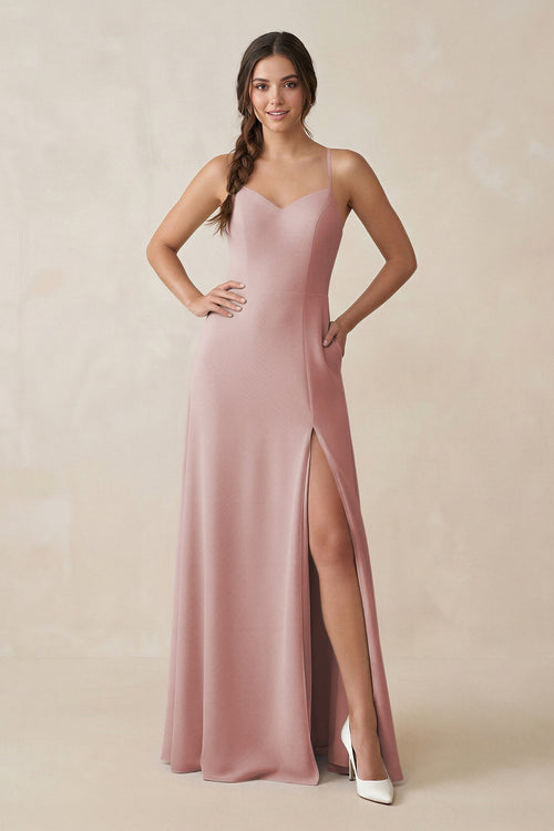 KissProm | Ruched Sheath Chiffon Bridesmaid Dress in Dusty Rose