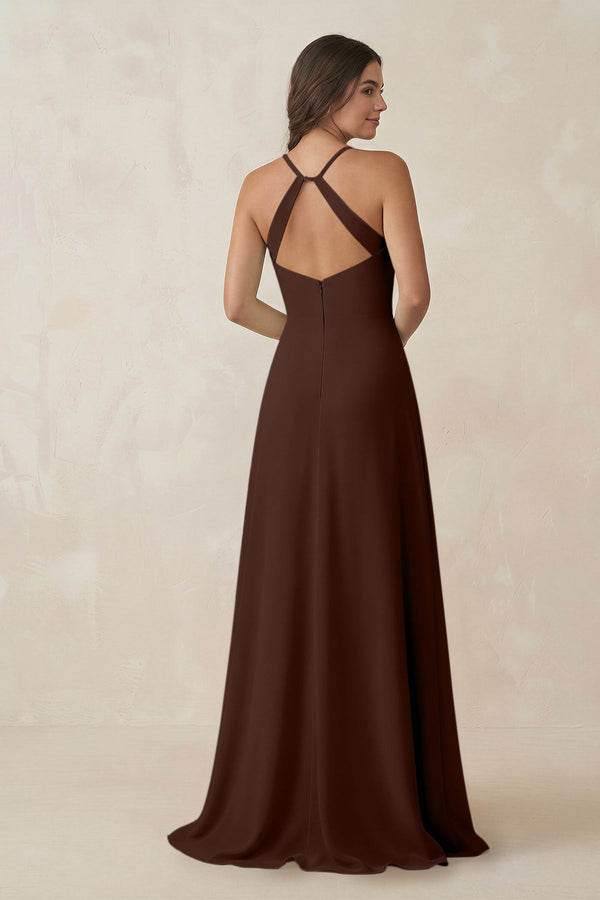 Ruched Sheath Chiffon Bridesmaid Dress in Espresso - KissProm BRIDESMAID DRESSES