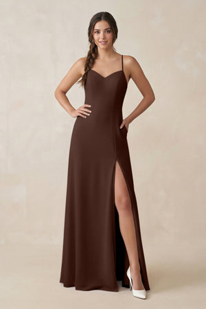 Ruched Sheath Chiffon Bridesmaid Dress in Espresso - KissProm BRIDESMAID DRESSES