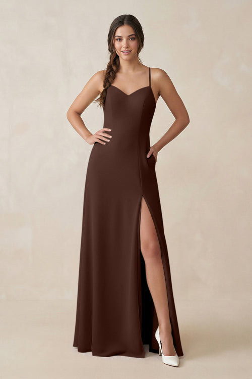 Ruched Sheath Chiffon Bridesmaid Dress in Espresso - KissProm BRIDESMAID DRESSES