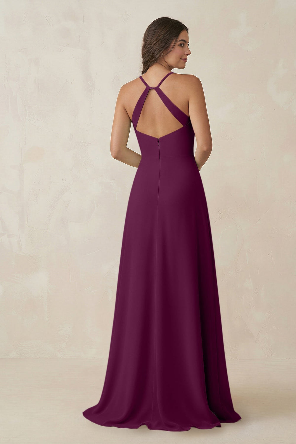 Ruched Sheath Chiffon Bridesmaid Dress in Fig - KissProm BRIDESMAID DRESSES