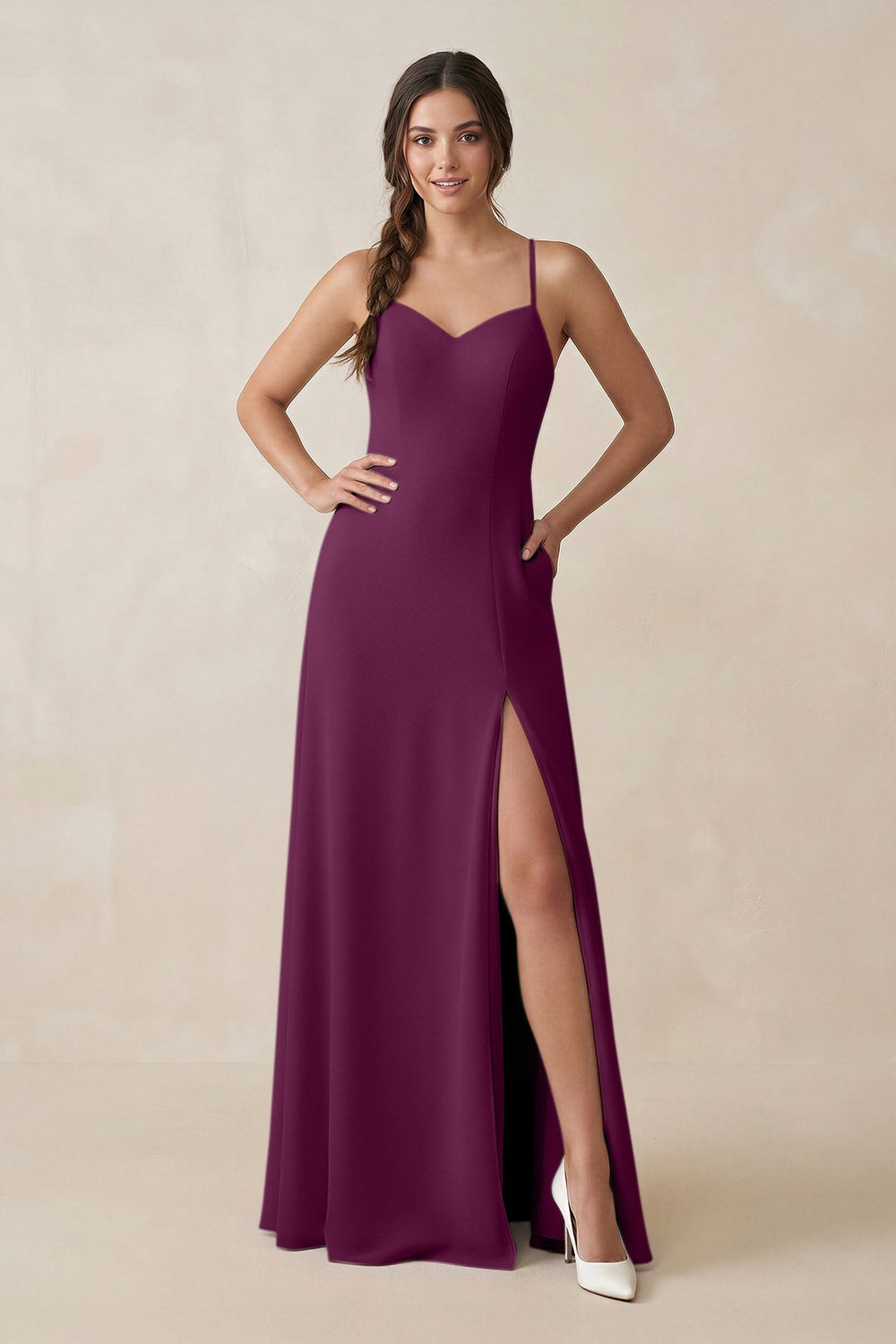Ruched Sheath Chiffon Bridesmaid Dress in Fig - KissProm BRIDESMAID DRESSES