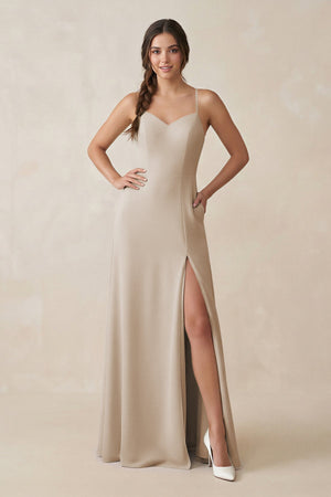 Ruched Sheath Chiffon Bridesmaid Dress in Frost - KissProm BRIDESMAID DRESSES