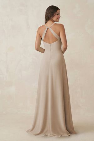 Ruched Sheath Chiffon Bridesmaid Dress in Frost - KissProm BRIDESMAID DRESSES