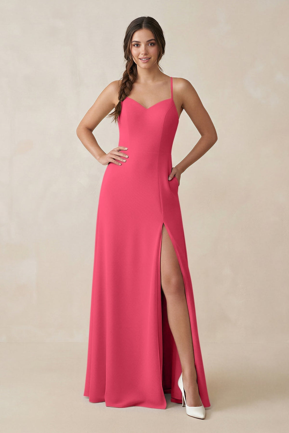 Ruched Sheath Chiffon Bridesmaid Dress in Fuchsia - KissProm BRIDESMAID DRESSES