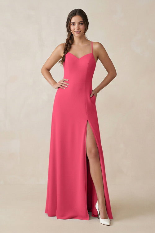 Ruched Sheath Chiffon Bridesmaid Dress in Fuchsia - KissProm BRIDESMAID DRESSES