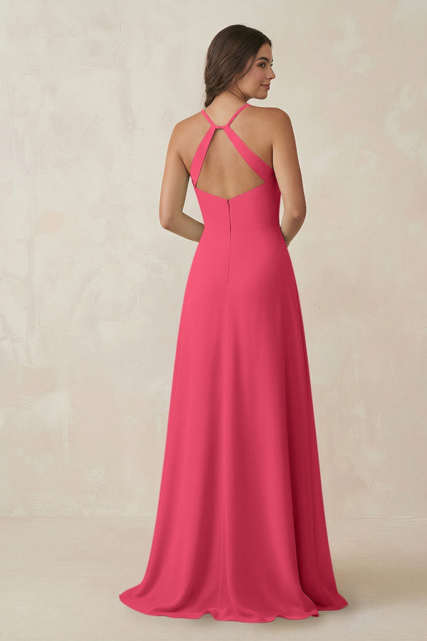Ruched Sheath Chiffon Bridesmaid Dress in Fuchsia - KissProm BRIDESMAID DRESSES