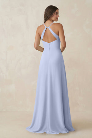 Ruched Sheath Chiffon Bridesmaid Dress in Ice - KissProm BRIDESMAID DRESSES