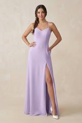 Ruched Sheath Chiffon Bridesmaid Dress in Lavender - KissProm BRIDESMAID DRESSES