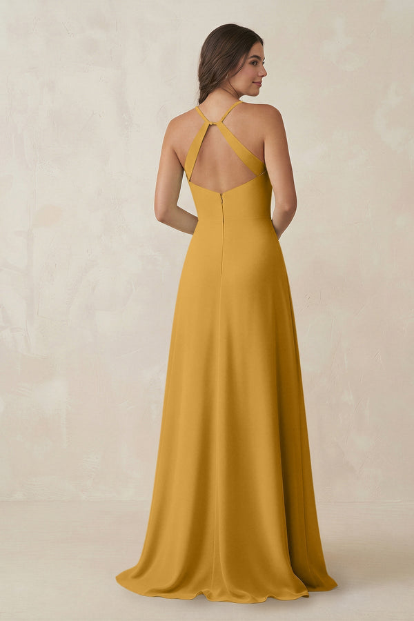 Ruched Sheath Chiffon Bridesmaid Dress in Marigold - KissProm BRIDESMAID DRESSES