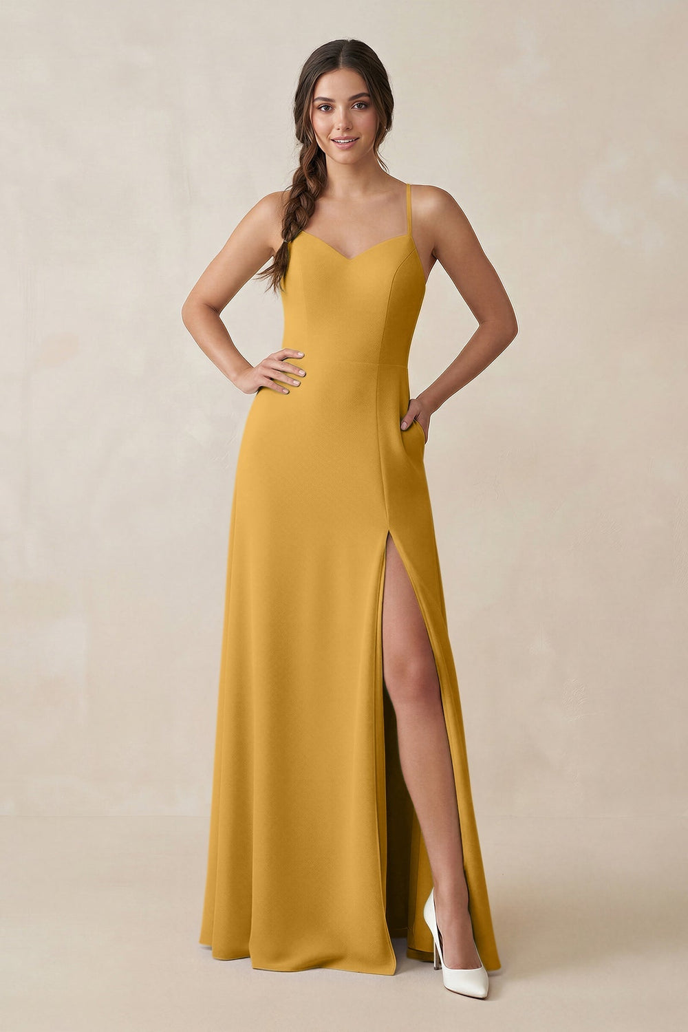 Ruched Sheath Chiffon Bridesmaid Dress in Marigold - KissProm BRIDESMAID DRESSES