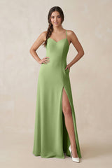 Ruched Sheath Chiffon Bridesmaid Dress in Matcha - KissProm BRIDESMAID DRESSES