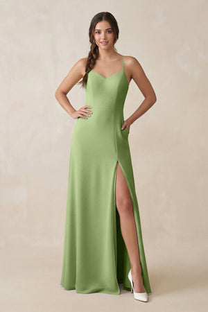 Ruched Sheath Chiffon Bridesmaid Dress in Matcha - KissProm BRIDESMAID DRESSES