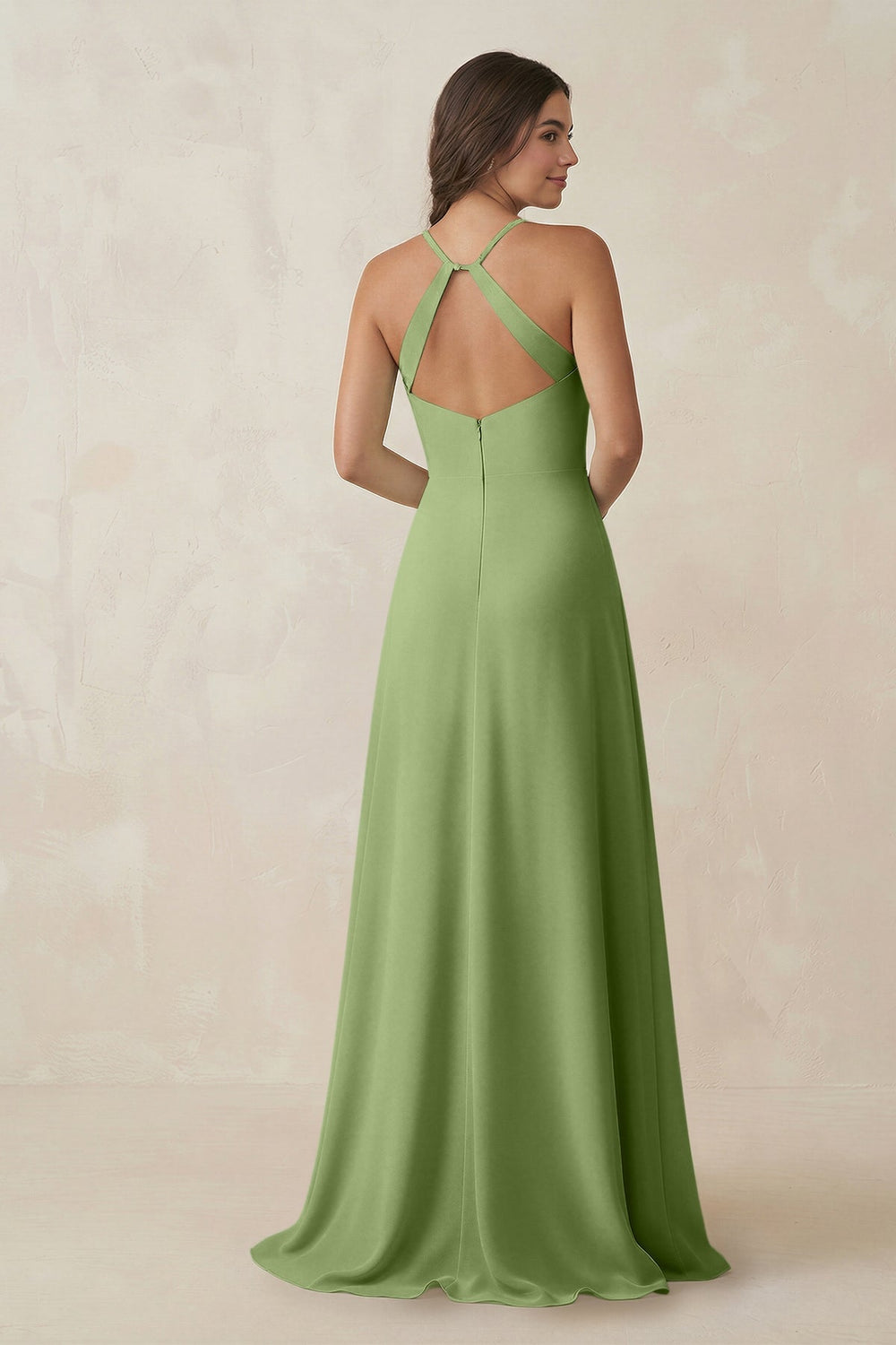 Ruched Sheath Chiffon Bridesmaid Dress in Matcha - KissProm BRIDESMAID DRESSES