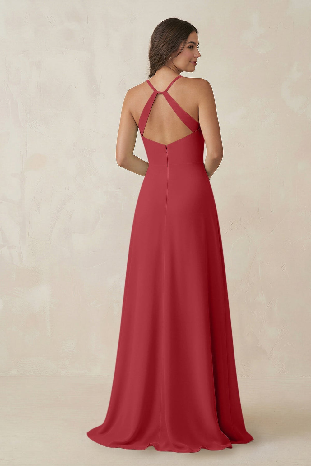 Ruched Sheath Chiffon Bridesmaid Dress in Merlot - KissProm BRIDESMAID DRESSES