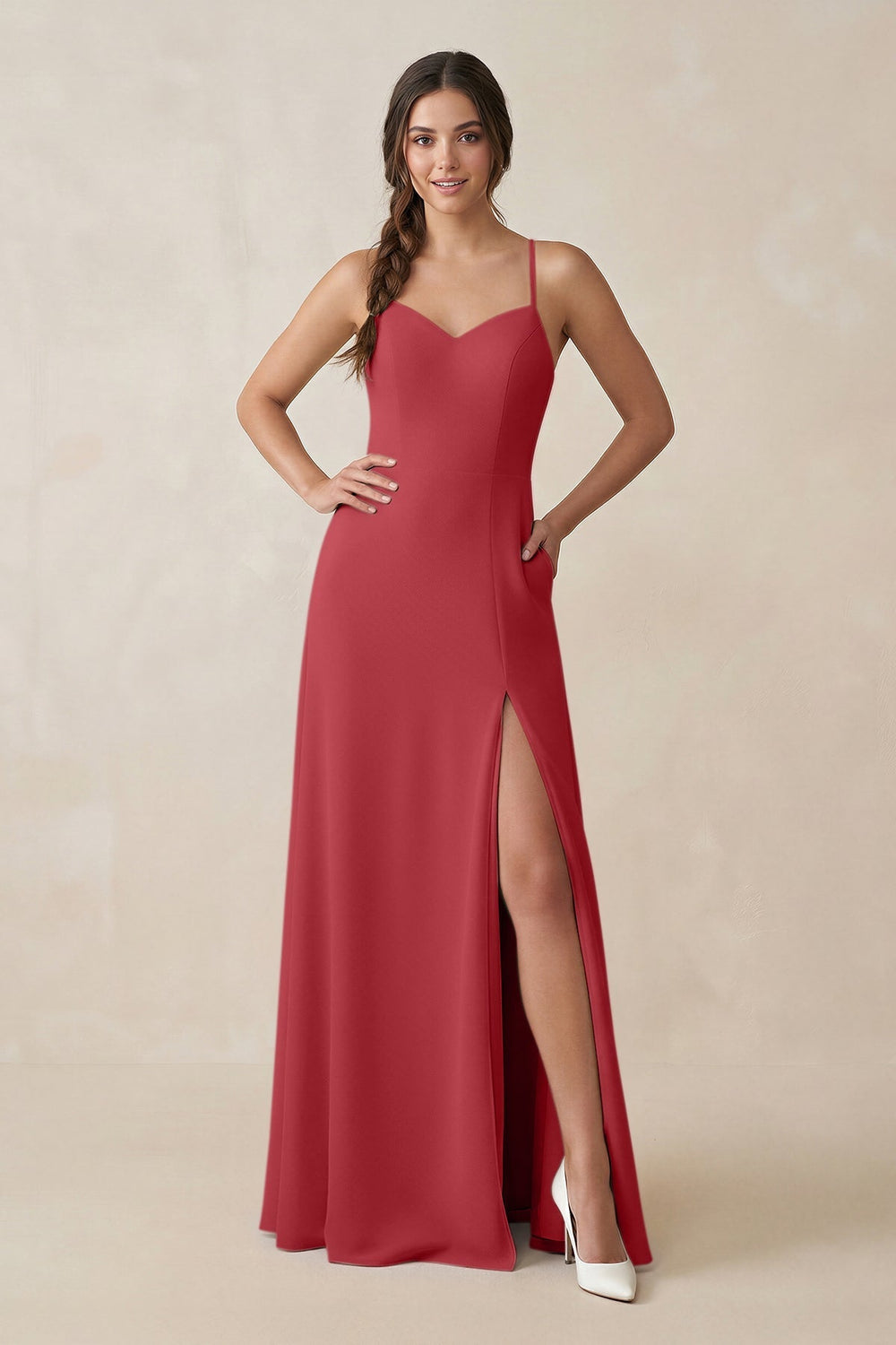 Ruched Sheath Chiffon Bridesmaid Dress in Merlot - KissProm BRIDESMAID DRESSES