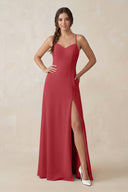 Ruched Sheath Chiffon Bridesmaid Dress in Merlot - KissProm BRIDESMAID DRESSES