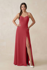 Ruched Sheath Chiffon Bridesmaid Dress in Merlot - KissProm BRIDESMAID DRESSES