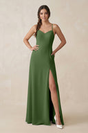 Ruched Sheath Chiffon Bridesmaid Dress in Moss - KissProm BRIDESMAID DRESSES