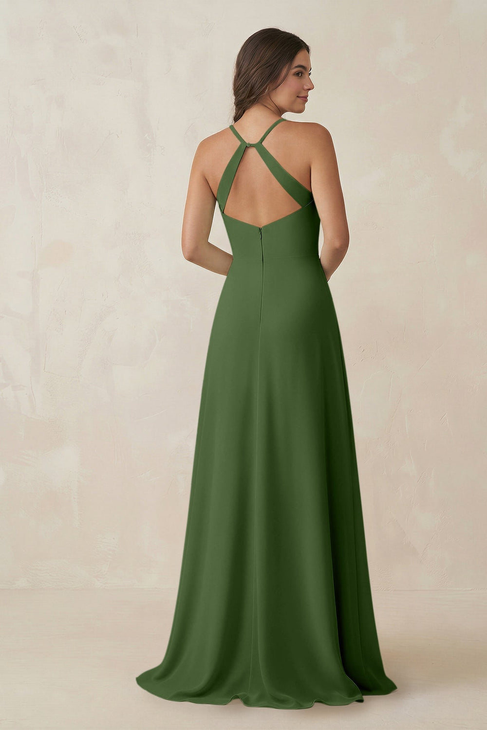 Ruched Sheath Chiffon Bridesmaid Dress in Moss - KissProm BRIDESMAID DRESSES