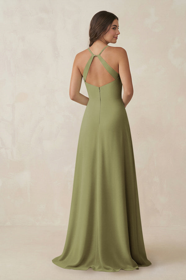 Ruched Sheath Chiffon Bridesmaid Dress in Moss Green - KissProm BRIDESMAID DRESSES