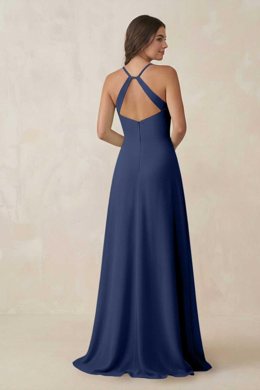 Ruched Sheath Chiffon Bridesmaid Dress in Navy - KissProm BRIDESMAID DRESSES