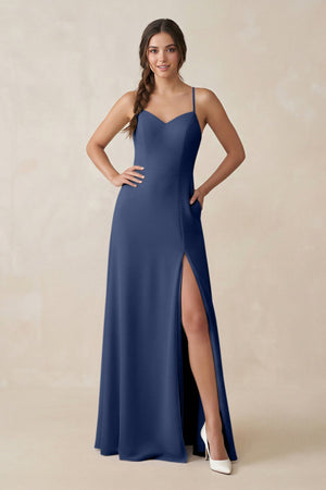 Ruched Sheath Chiffon Bridesmaid Dress in Navy - KissProm BRIDESMAID DRESSES