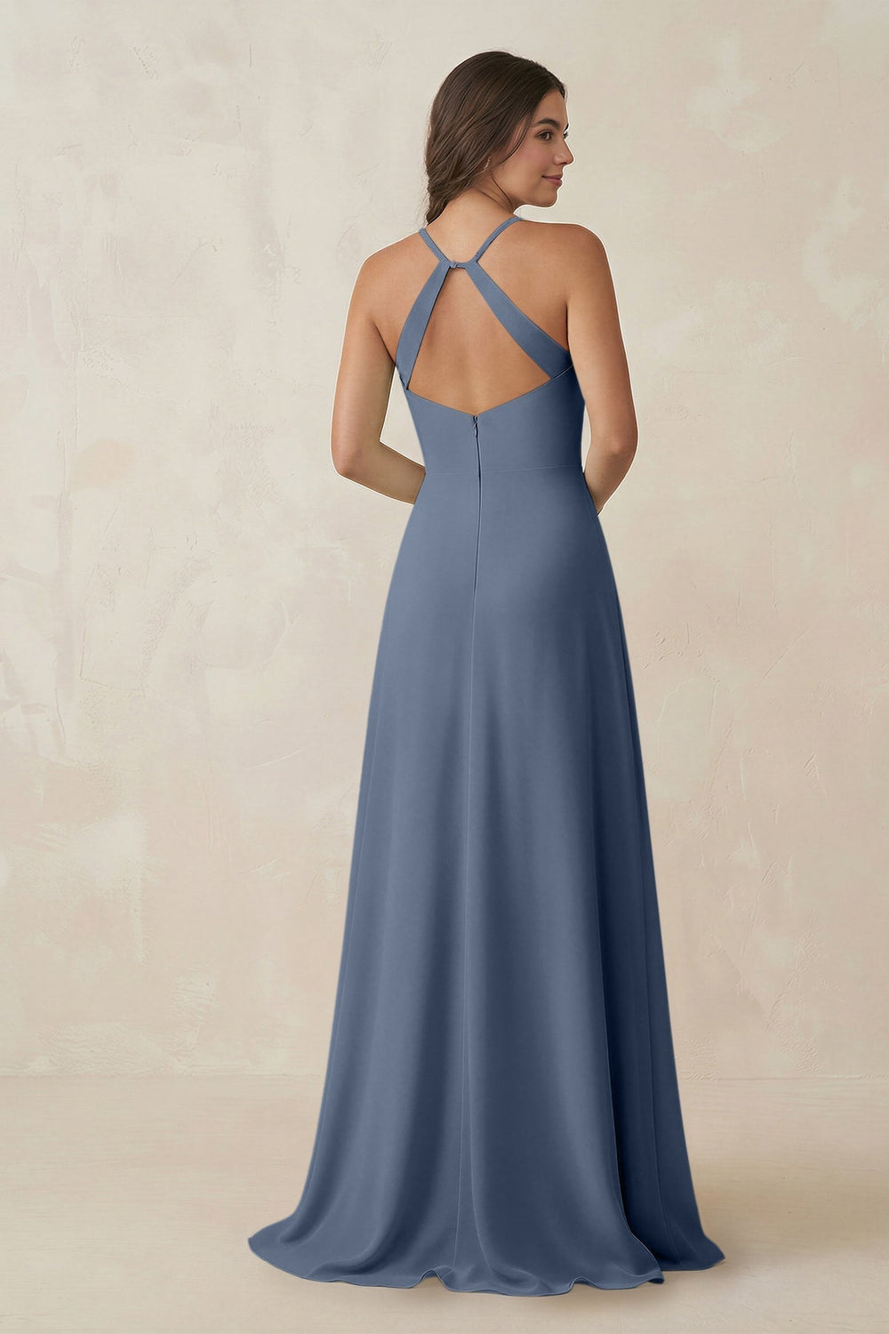 Ruched Sheath Chiffon Bridesmaid Dress in Neptune - KissProm BRIDESMAID DRESSES