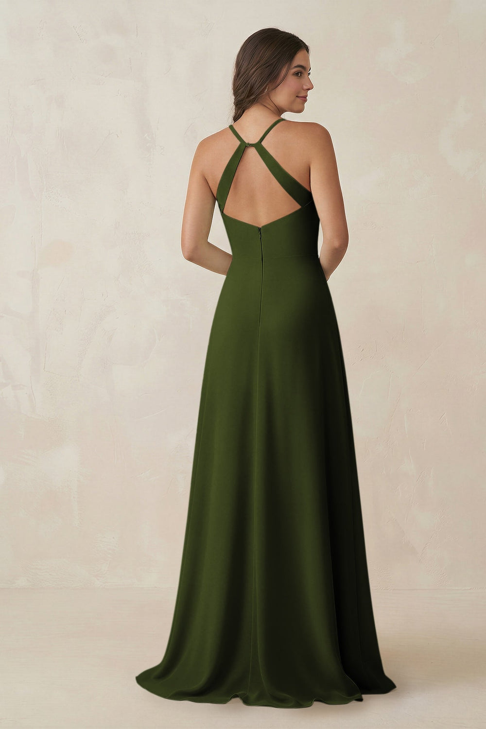 Ruched Sheath Chiffon Bridesmaid Dress in Olive - KissProm BRIDESMAID DRESSES