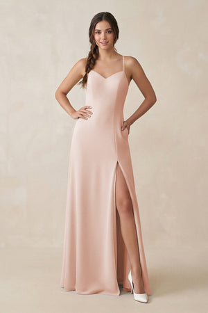 Ruched Sheath Chiffon Bridesmaid Dress in Pale Blush - KissProm BRIDESMAID DRESSES