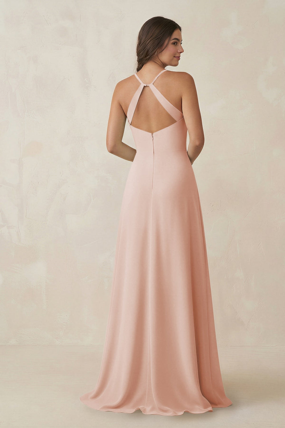Ruched Sheath Chiffon Bridesmaid Dress in Pale Blush - KissProm BRIDESMAID DRESSES