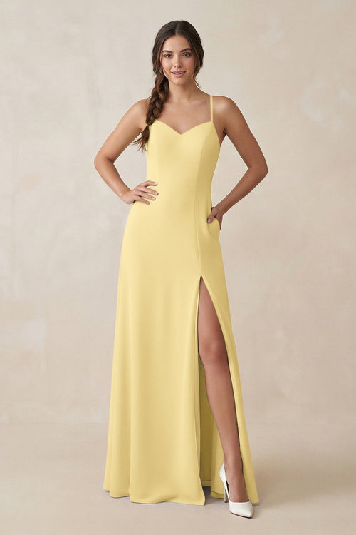 KissProm | Ruched Sheath Chiffon Bridesmaid Dress in Pastel Yellow KissProm | Ruched Sheath Chiffon Bridesmaid Dress in Pastel Yellow