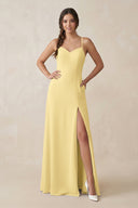 Ruched Sheath Chiffon Bridesmaid Dress in Pastel Yellow - KissProm BRIDESMAID DRESSES