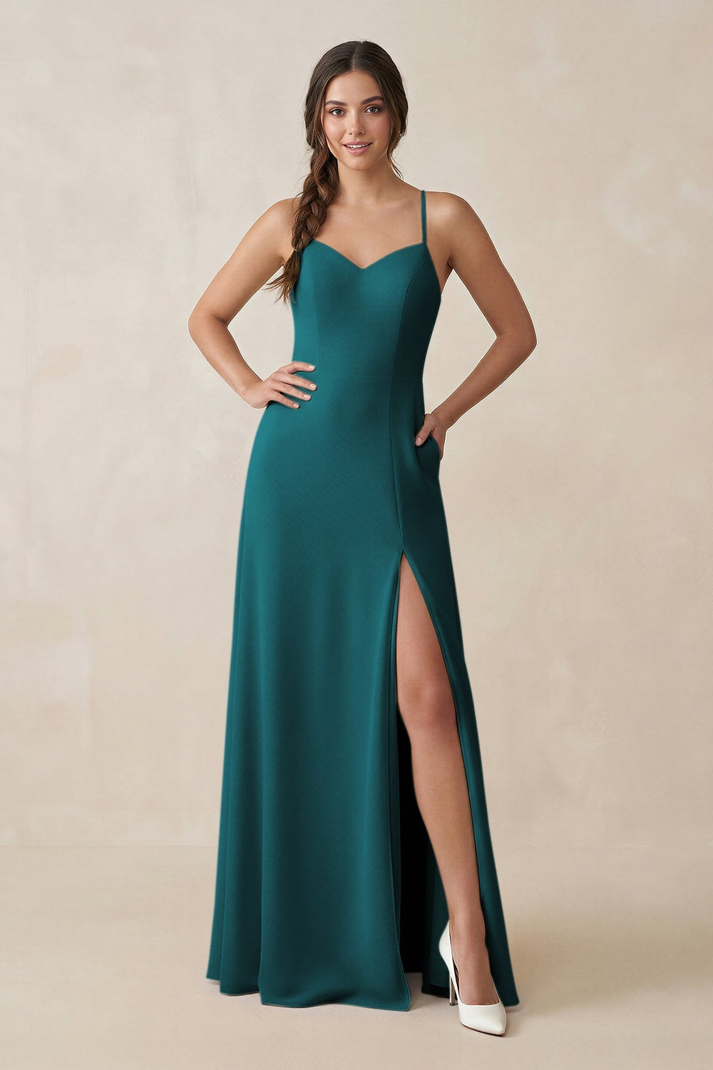 Ruched Sheath Chiffon Bridesmaid Dress in Pine - KissProm BRIDESMAID DRESSES