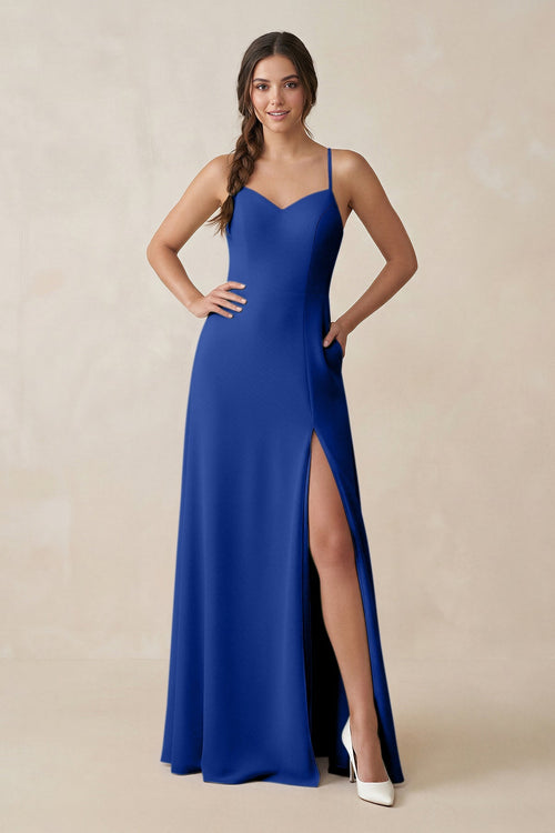 KissProm | Ruched Sheath Chiffon Bridesmaid Dress in Royal Blue KissProm | Ruched Sheath Chiffon Bridesmaid Dress in Royal Blue
