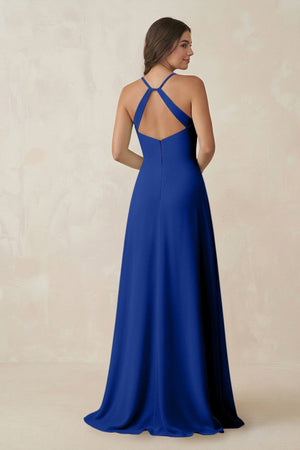 Ruched Sheath Chiffon Bridesmaid Dress in Royal Blue - KissProm BRIDESMAID DRESSES