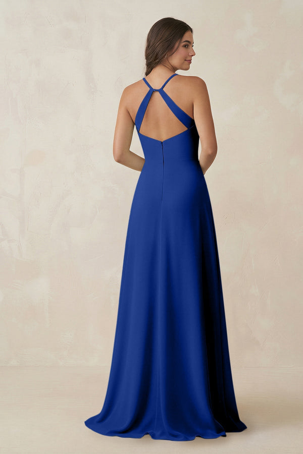 Ruched Sheath Chiffon Bridesmaid Dress in Royal Blue - KissProm BRIDESMAID DRESSES