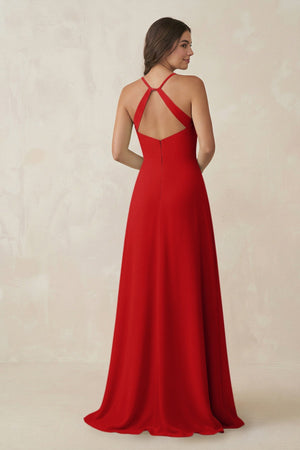 Ruched Sheath Chiffon Bridesmaid Dress in Ruby Red - KissProm BRIDESMAID DRESSES