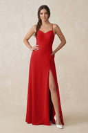 Ruched Sheath Chiffon Bridesmaid Dress in Ruby Red - KissProm BRIDESMAID DRESSES