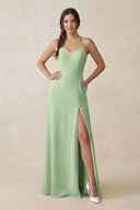 Ruched Sheath Chiffon Bridesmaid Dress in Sage - KissProm BRIDESMAID DRESSES