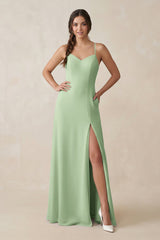 Ruched Sheath Chiffon Bridesmaid Dress in Sage - KissProm BRIDESMAID DRESSES