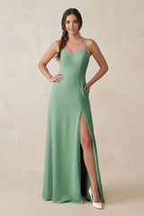 Ruched Sheath Chiffon Bridesmaid Dress in Sea Glass - KissProm BRIDESMAID DRESSES