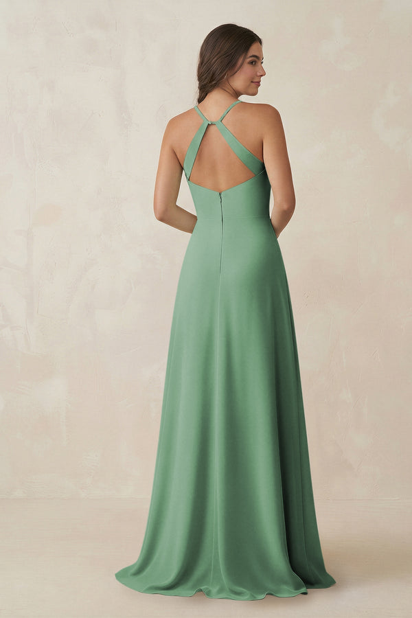 Ruched Sheath Chiffon Bridesmaid Dress in Sea Glass - KissProm BRIDESMAID DRESSES